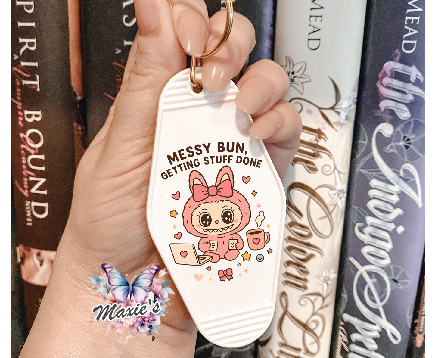 Messy Bun Getting Stuff Done Labubu Graphic Design UVDTF Motel Keychain Decal