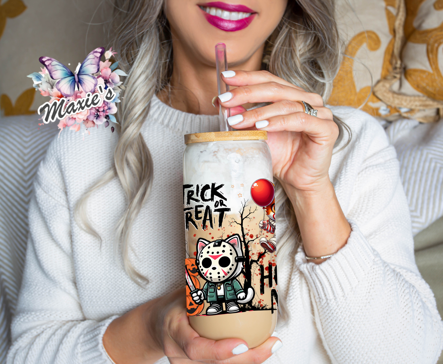 Trick Or Treat Horror Night Cats Graphic Design 16oz. UVDTF Cup Wrap