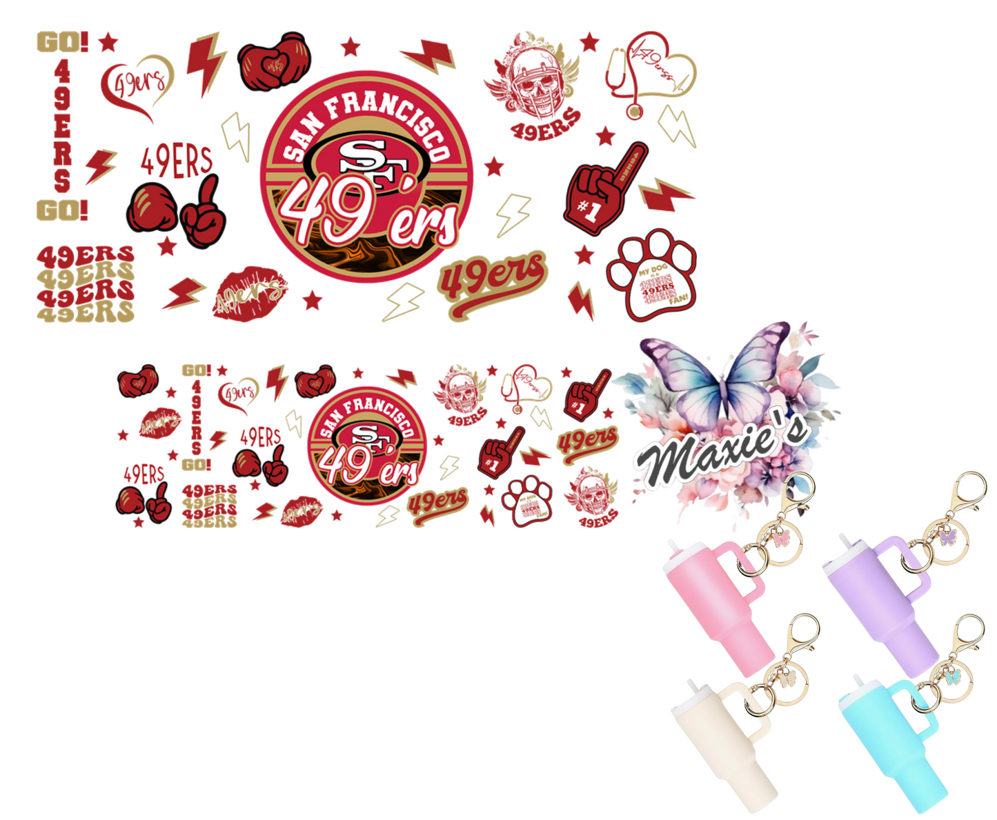 San Francisco 49ers Theme UVDTF Mini Stanley Tumblr Keychain Decal