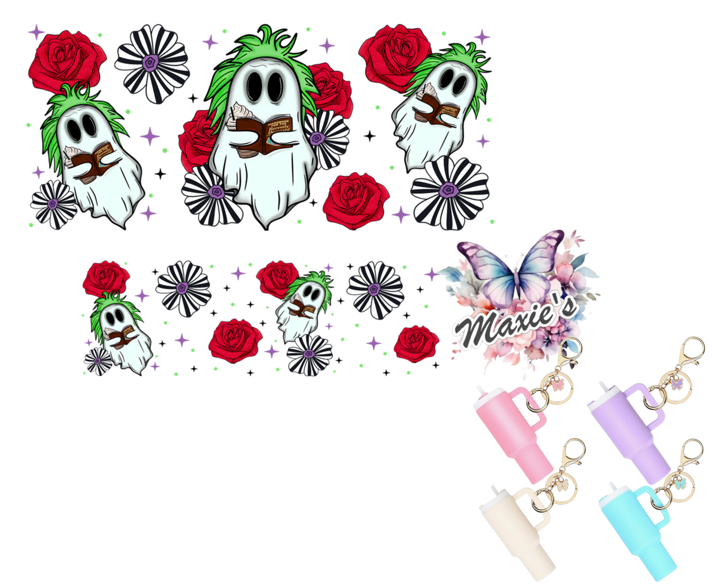 Beetlejuice Theme Ghostie Graphic Design UVDTF Mini Stanley Tumblr Keychain Decal