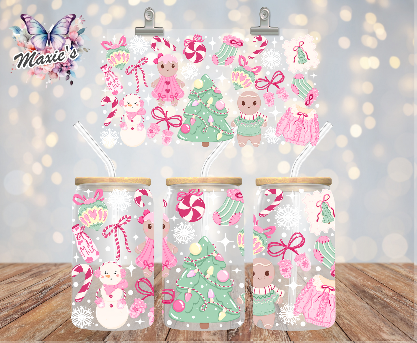 Kawaii Pink Christmas Graphic Design 16oz. UVDTF Cup Wrap