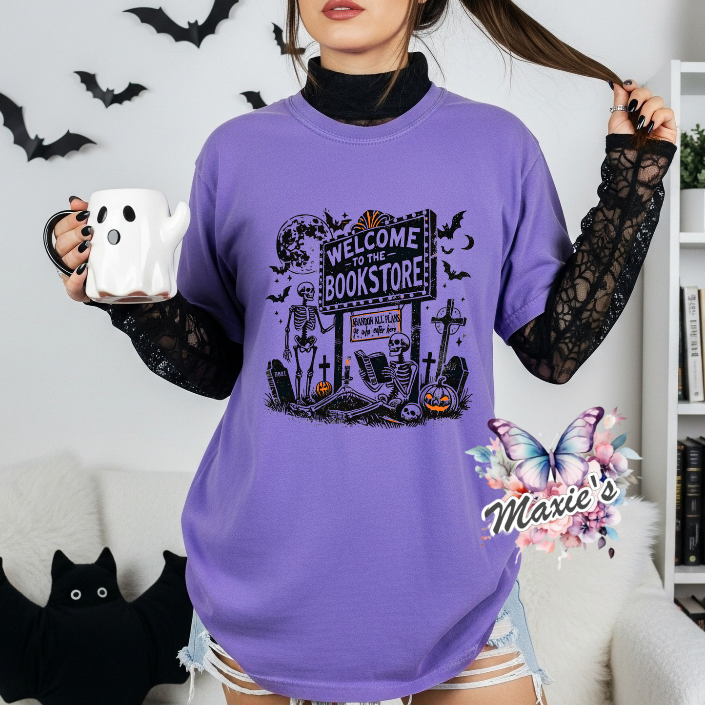 Spooky Bookstore Graphic Design DTF Transfer Print