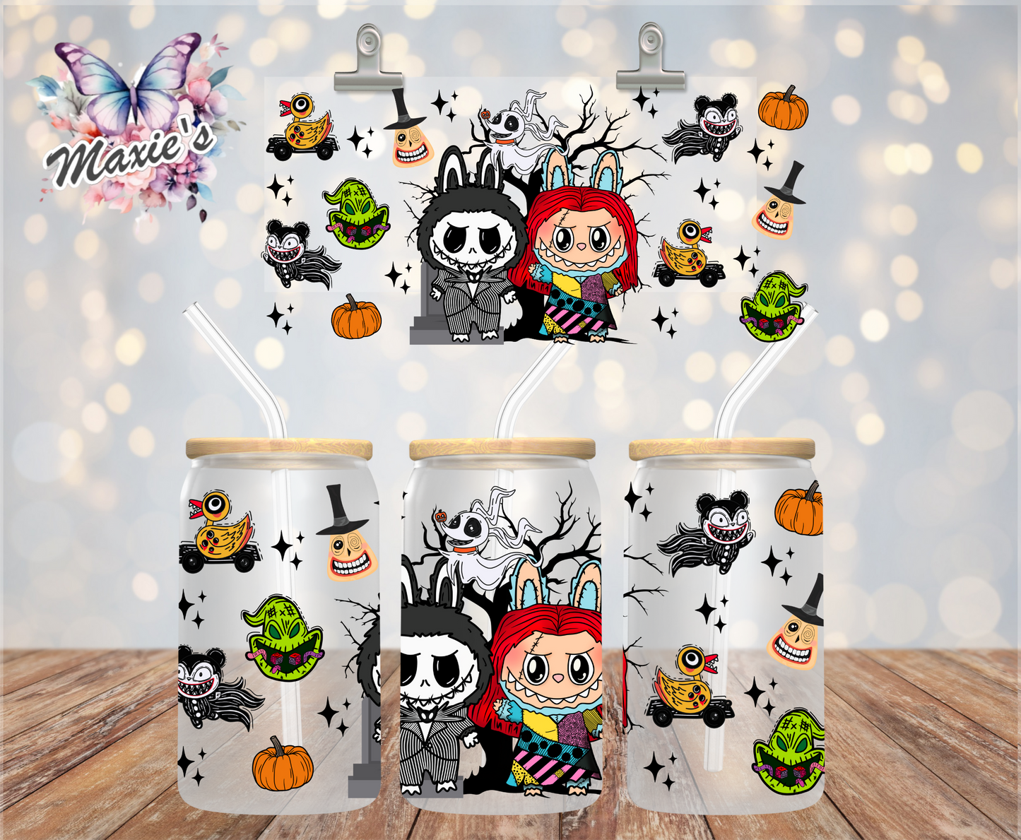 Jack & Sally Labubu Halloween Graphic Design 16oz. UVDTF Cup Wrap