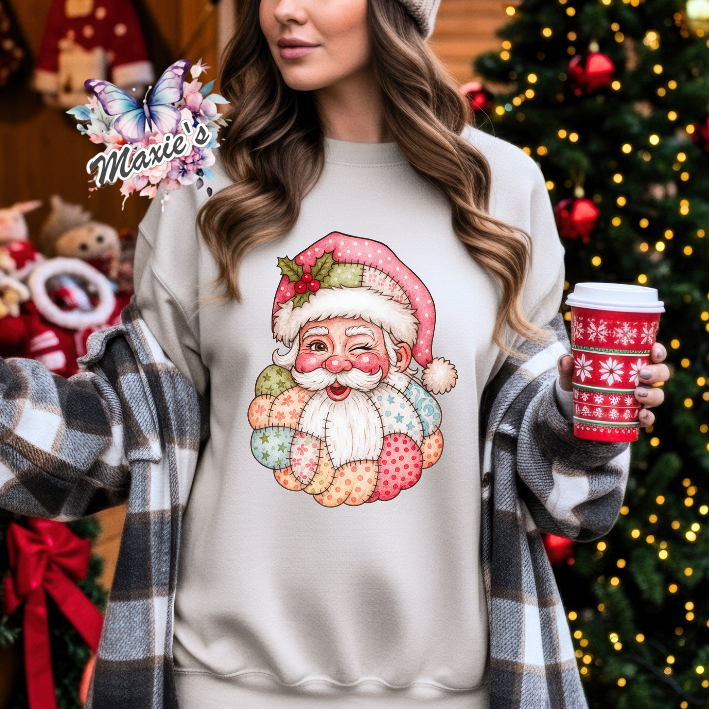 Fabric Patch Themed Santa Graphic Design DTF Transfer Print