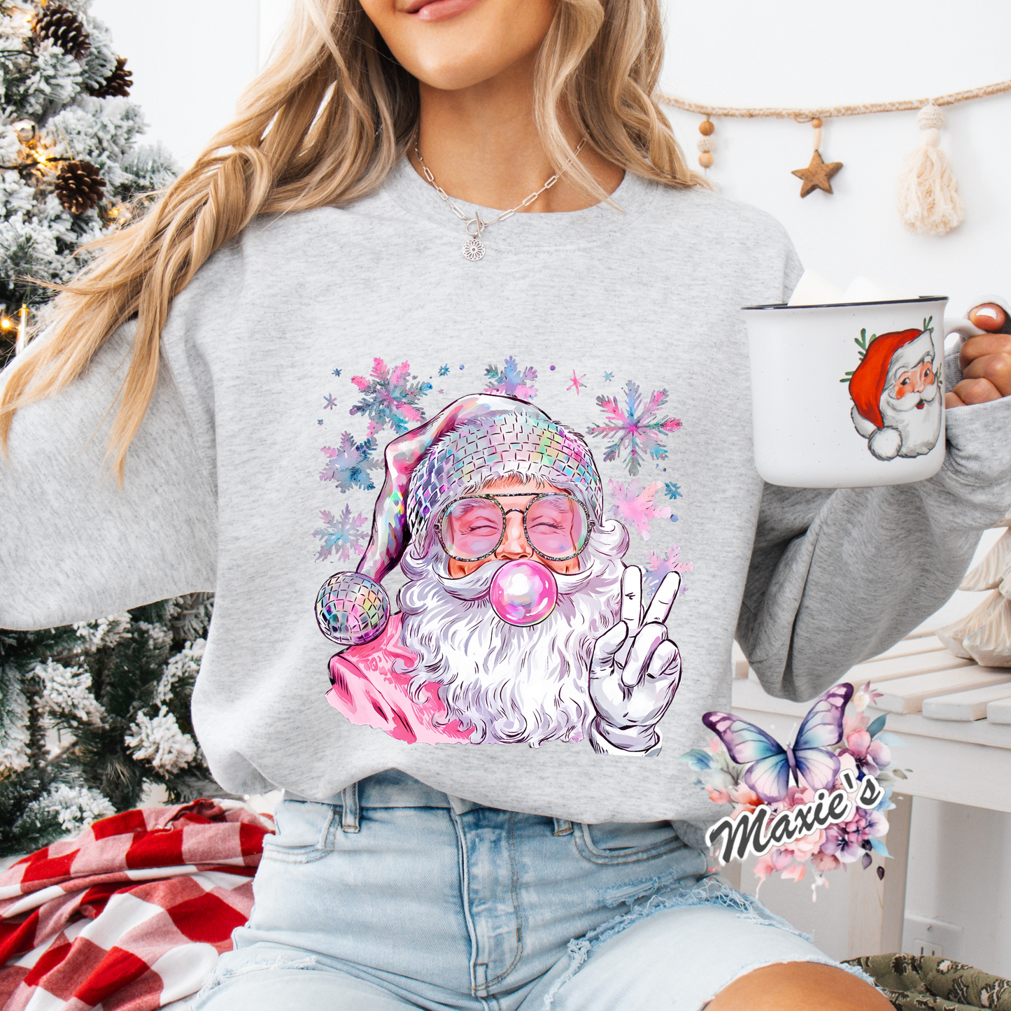 Bubble Gum Santa Graphic Design DTF Transfer Print