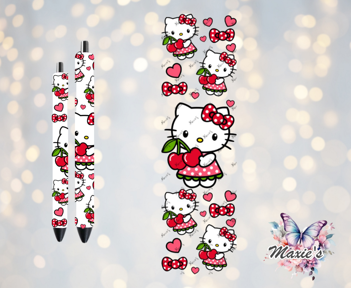 Cherry π Kitty Graphic Design UVDTF Pen Wrap/Bookmark Decal