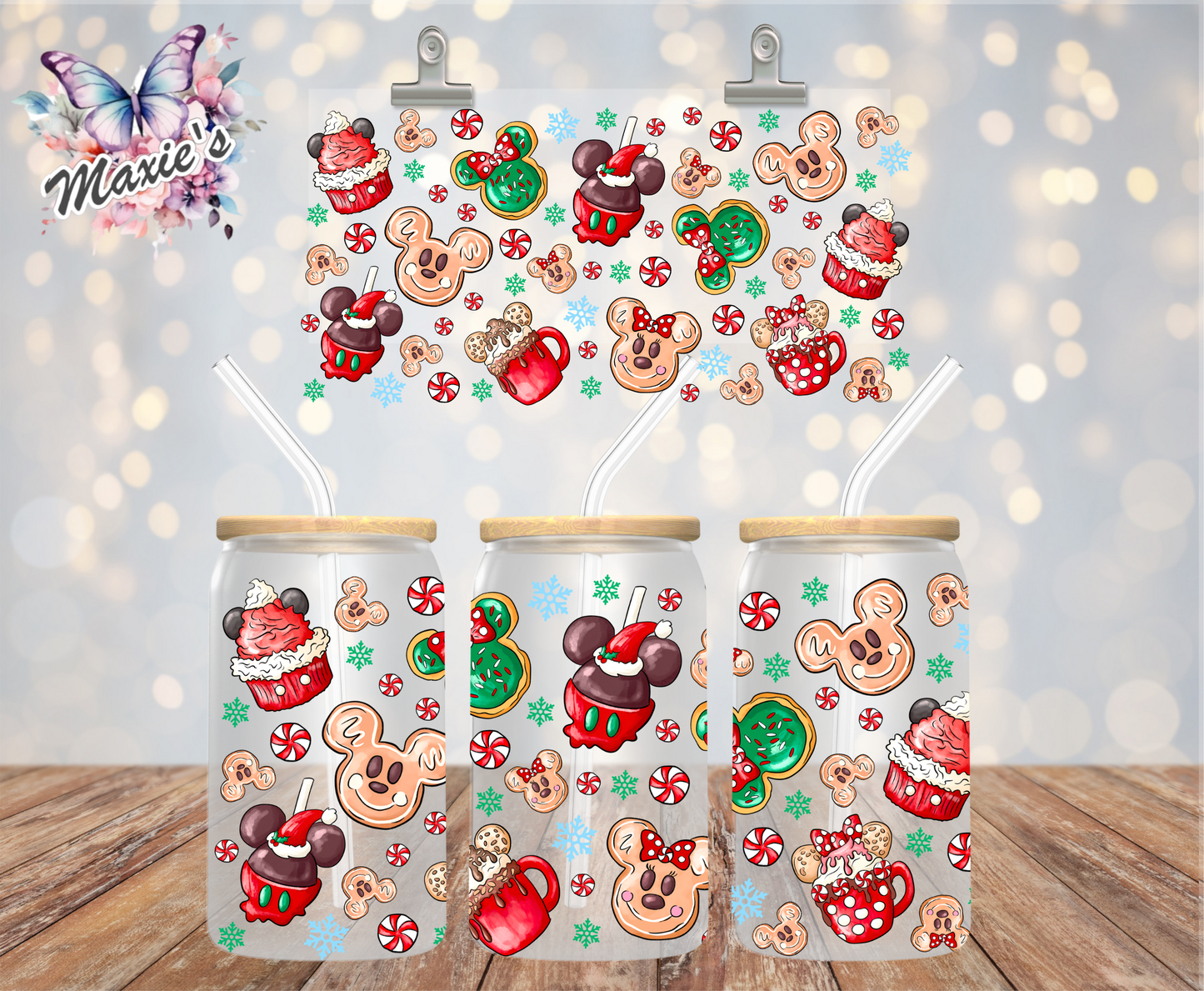 Holiday Mouse Theme Snack Collection Graphic Design 16oz. UVDTF Cup Wrap