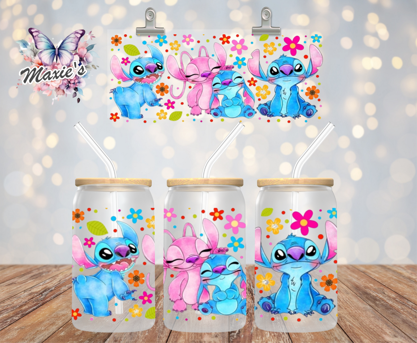 Floral Stitch Couple Graphic Design 16oz. UVDTF Cup Wrap