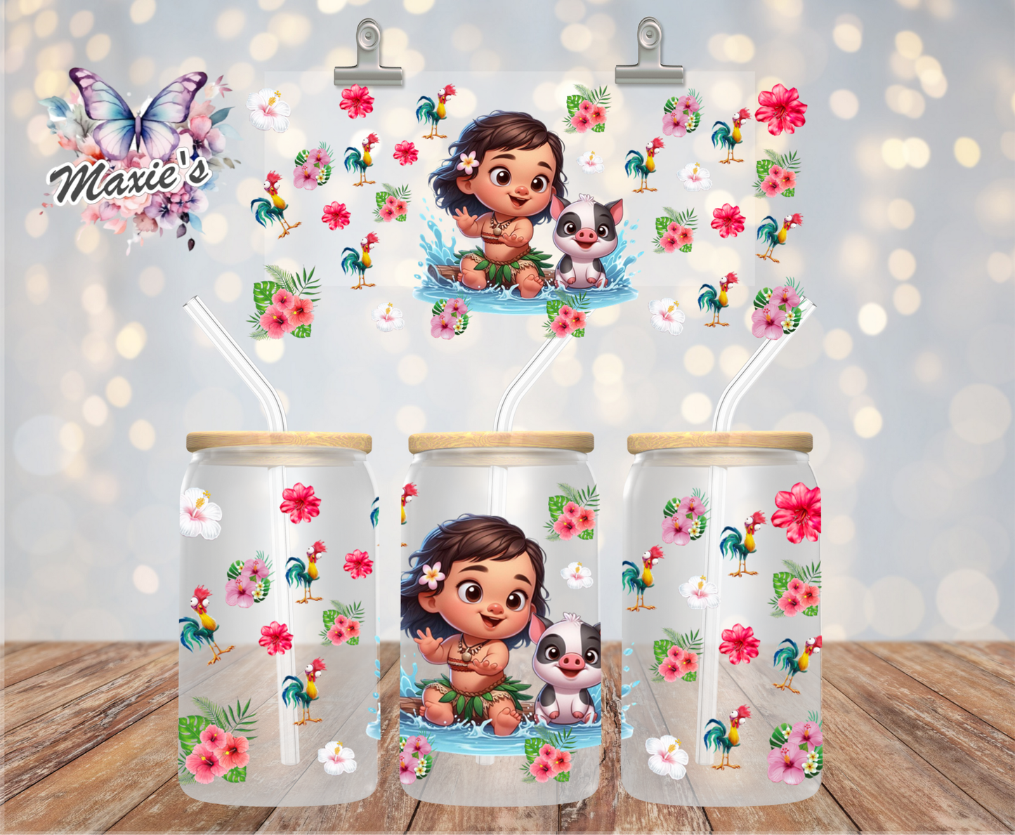Baby Moana & Pua Pig Graphic Design 16oz. UVDTF Cup Wrap