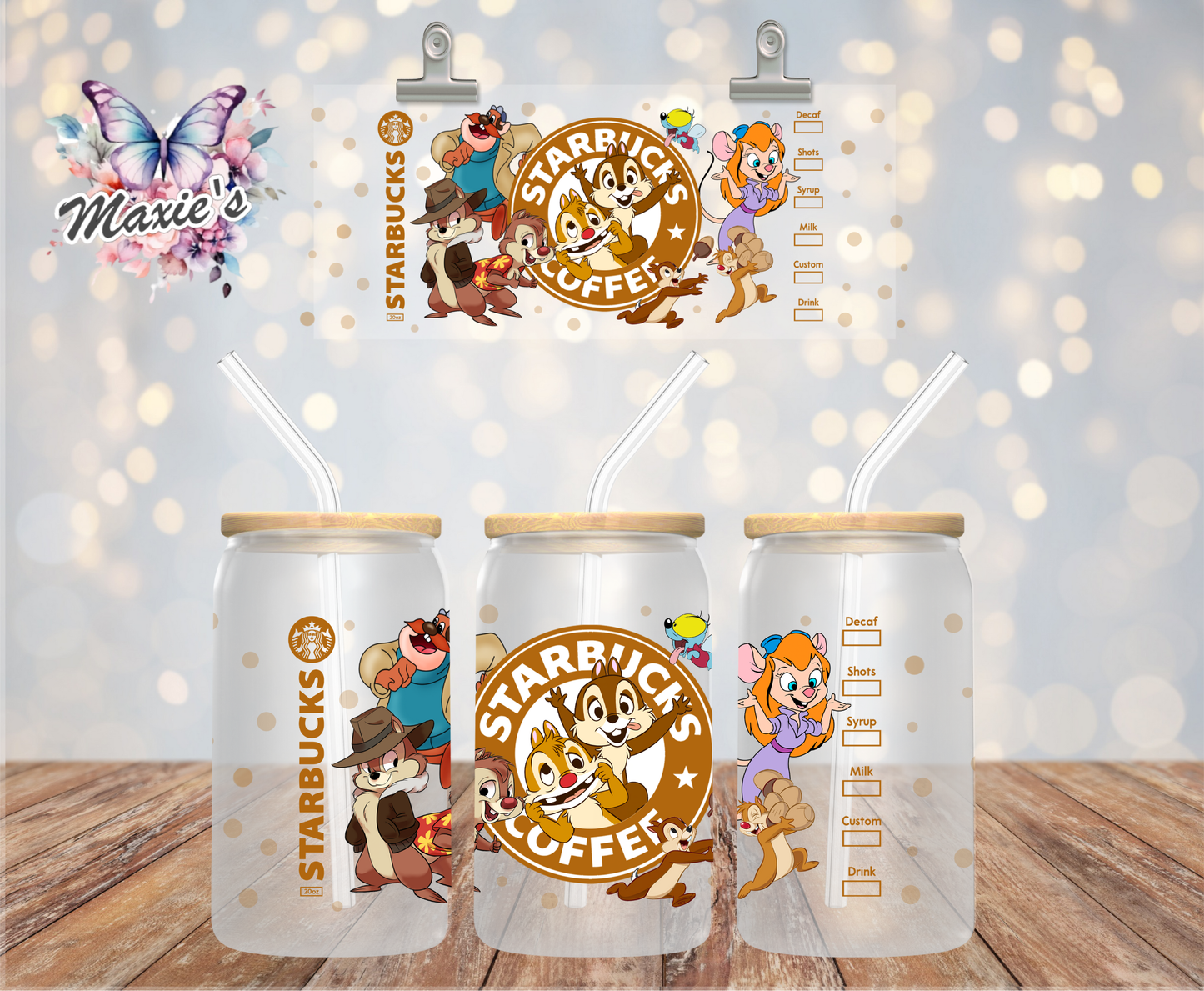Chip & Dale Starbbie Graphic Design 16oz. UVDTF Cup Wrap