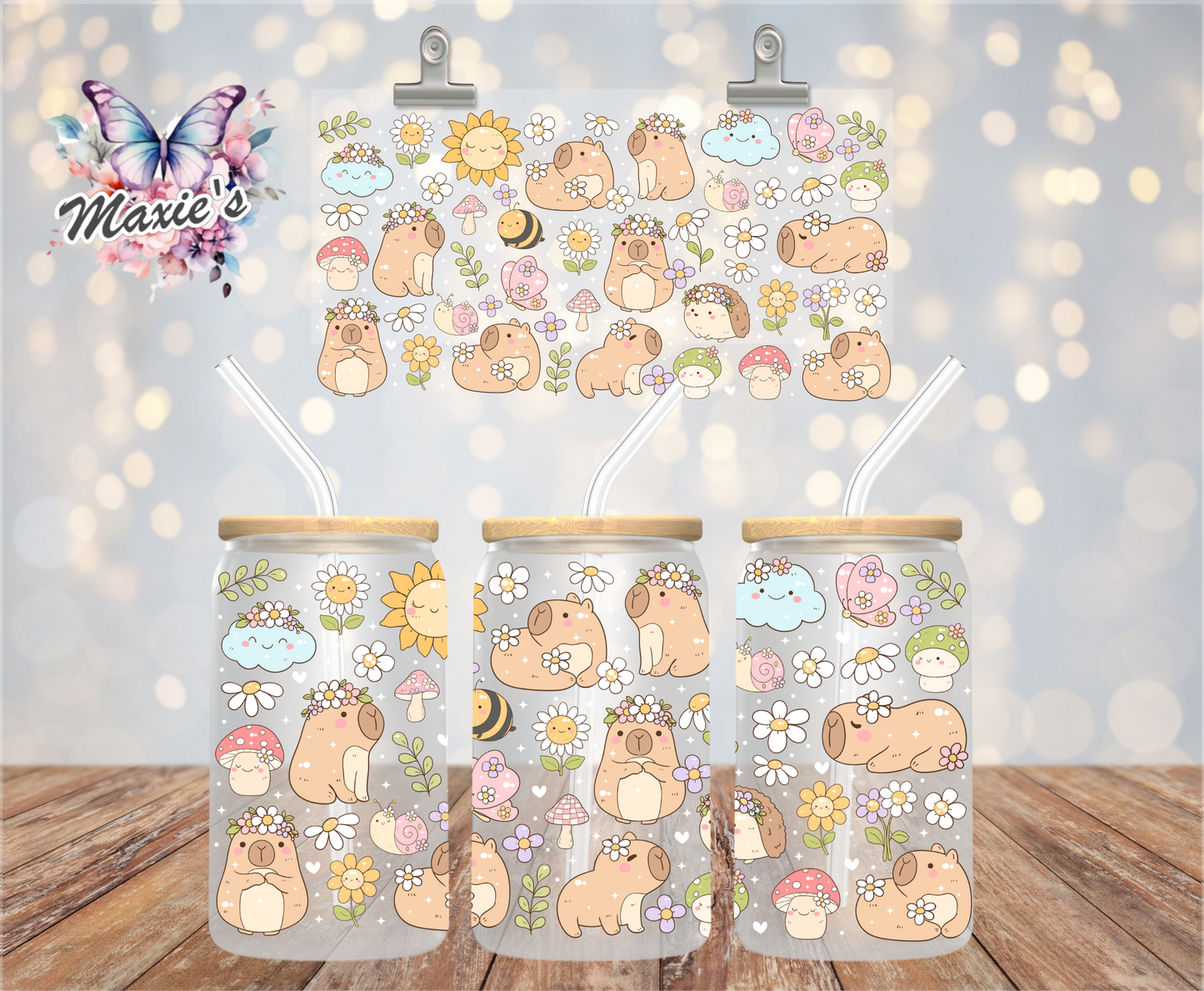 Kawaii Daisy Capybara Graphic Design 16oz. UVDTF Cup Wrap
