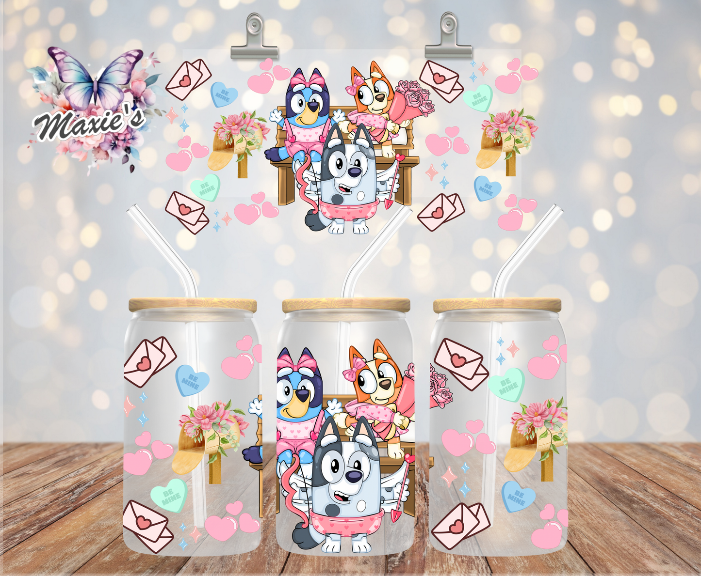 Bluey Puppy Valentine Graphic Design 16oz. UVDTF Cup Wrap