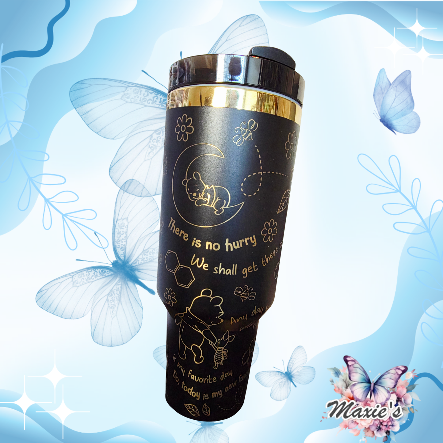 Pooth Bear Graphic Design Laser Engraved 40oz. Tumbler