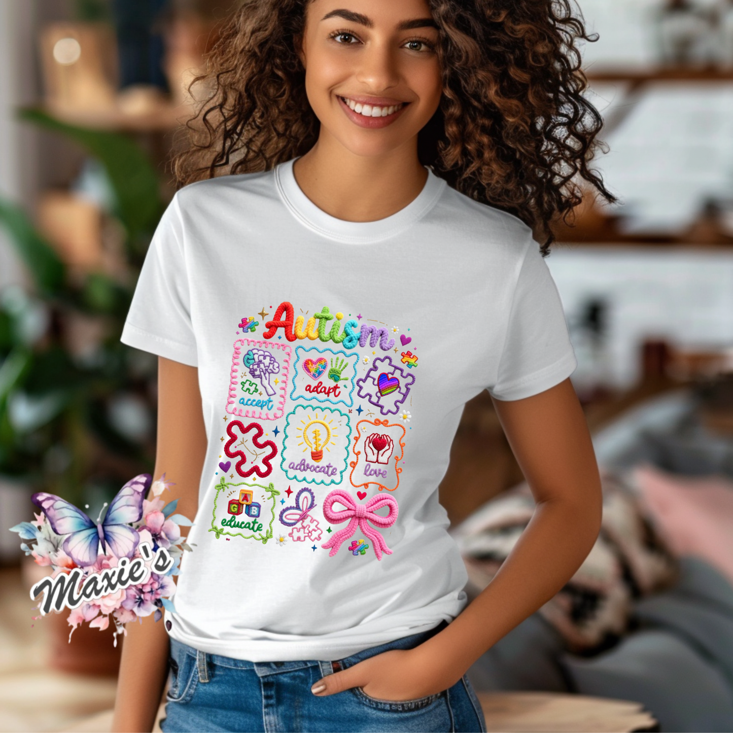 Faux Embroidery Autism Graphic Design DTF Transfer Print