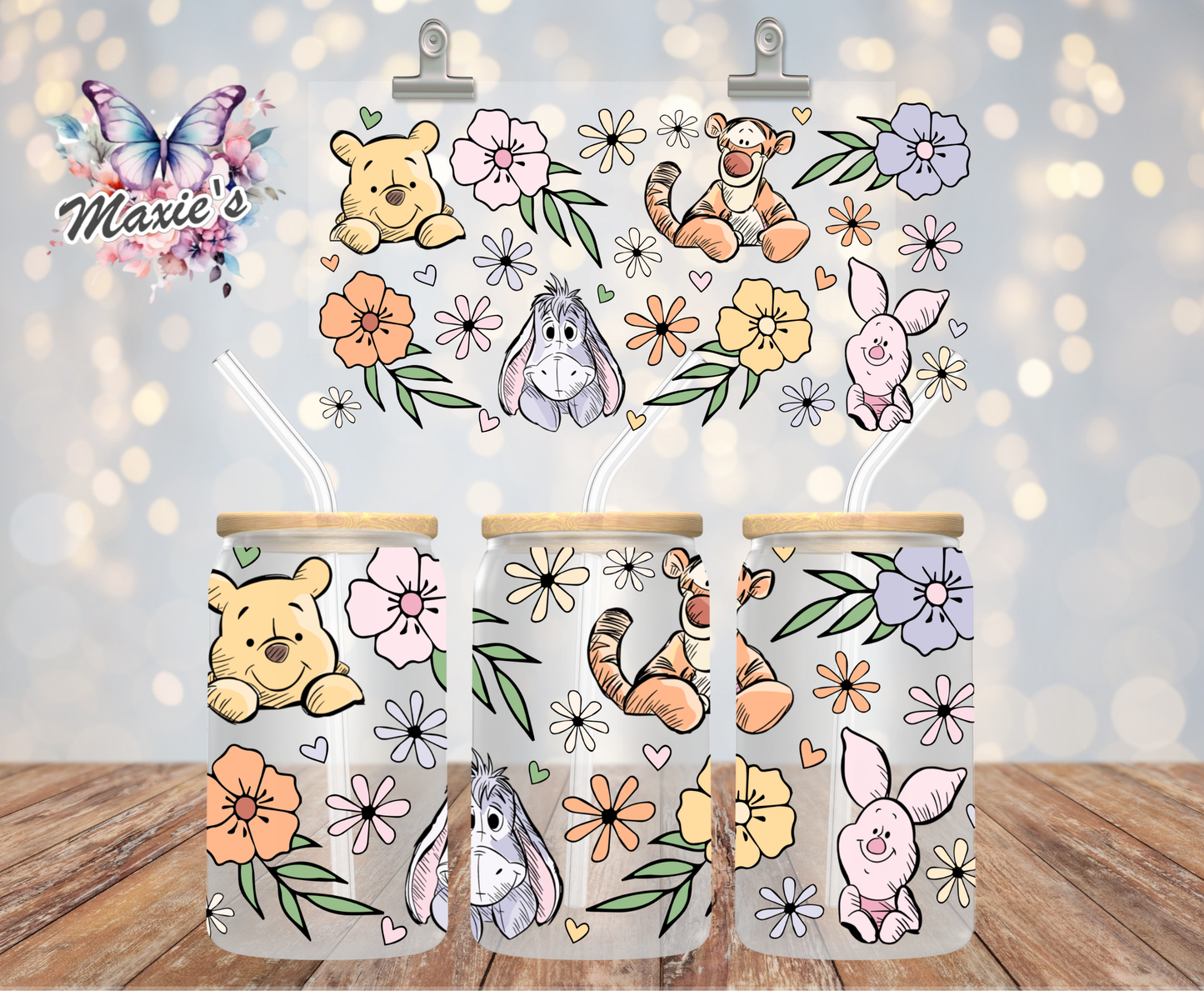 Pooh & Friends Pastel Floral Graphic Design 16oz. UVDTF Cup Wrap
