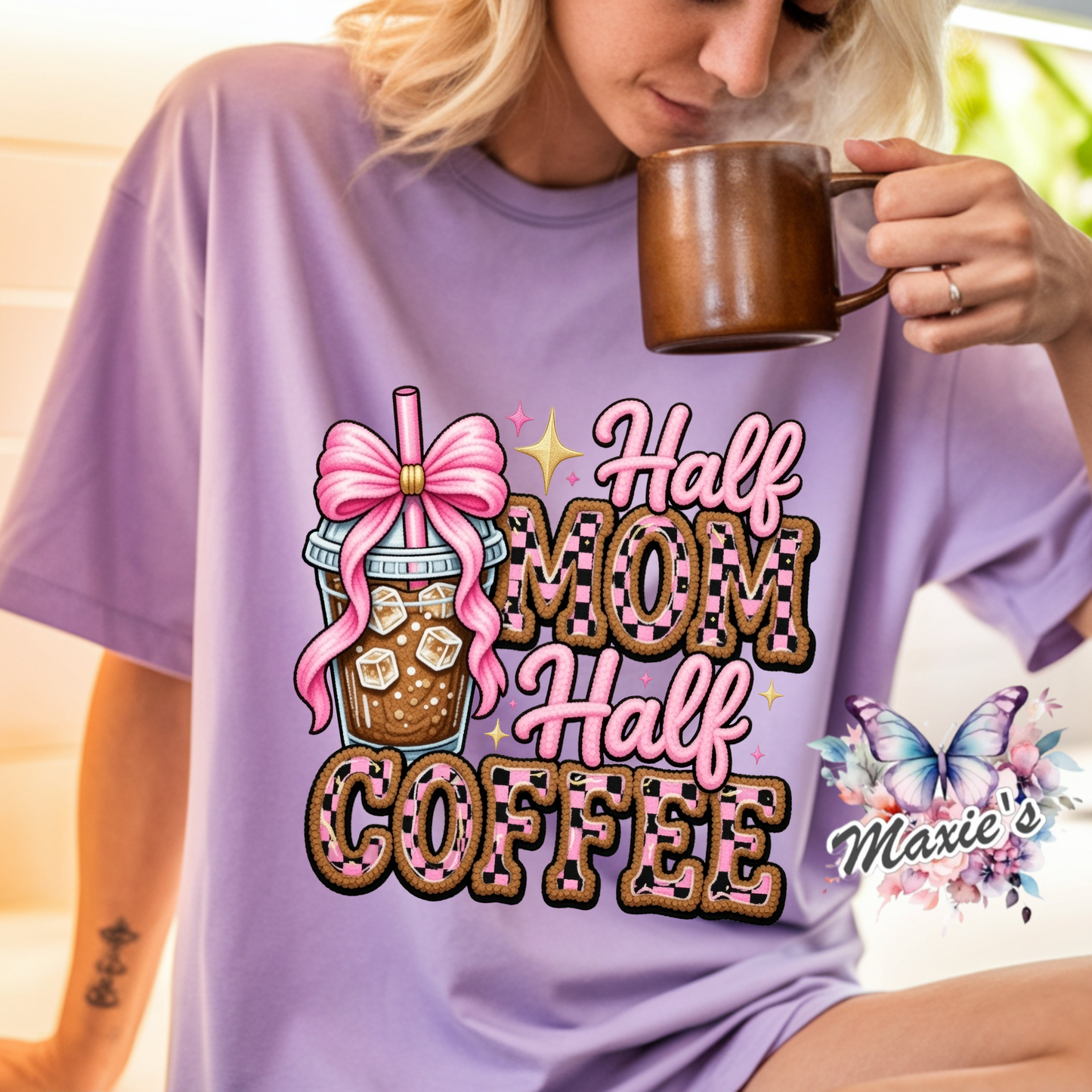Half Mom, Half Coffee Graphic Design DTF Transfer Print