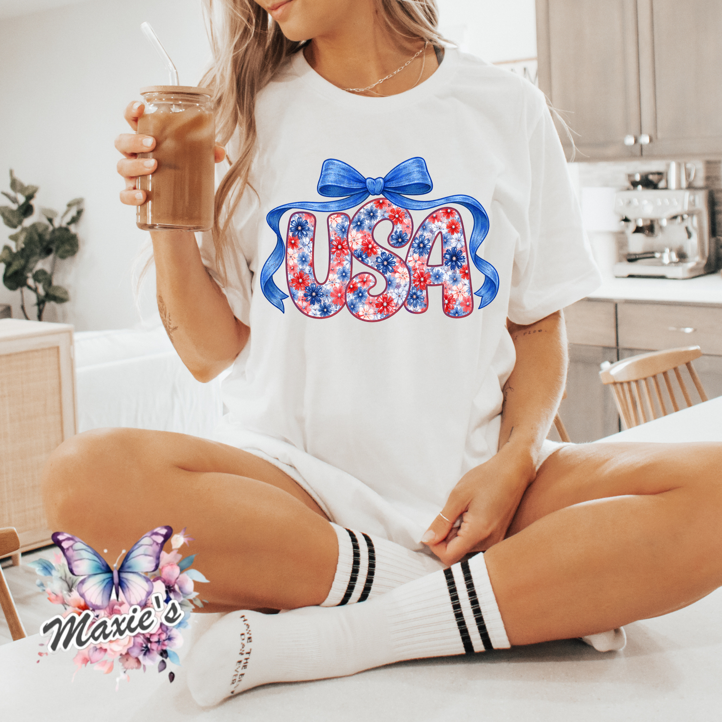 USA Floral Themed DTF Transfer Print