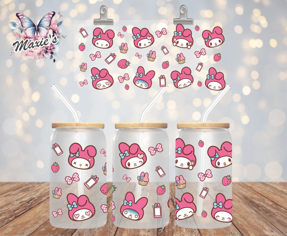 Cutest Pink Bunny Emoji Graphic Design 16oz. UVDTF Cup Wrap