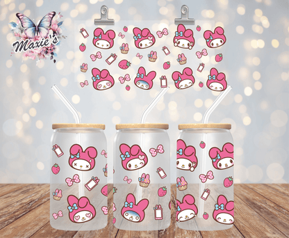 Cutest Pink Bunny Emoji Graphic Design 16oz. UVDTF Cup Wrap