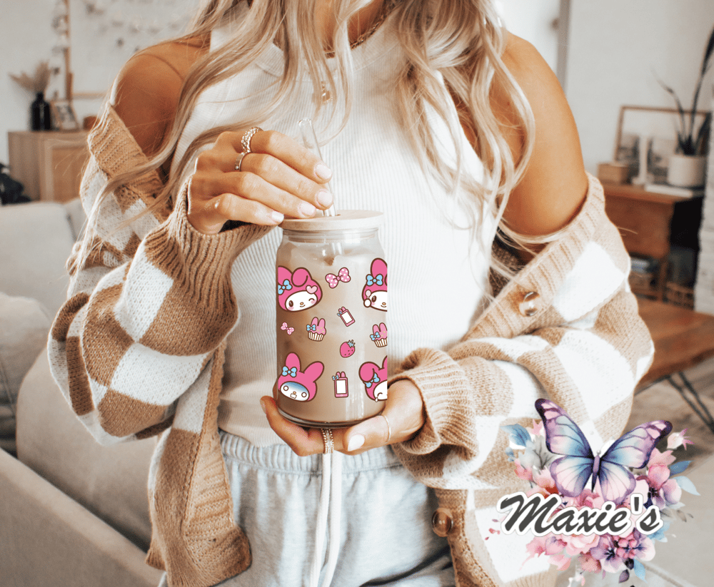 Cutest Pink Bunny Emoji Graphic Design 16oz. UVDTF Cup Wrap