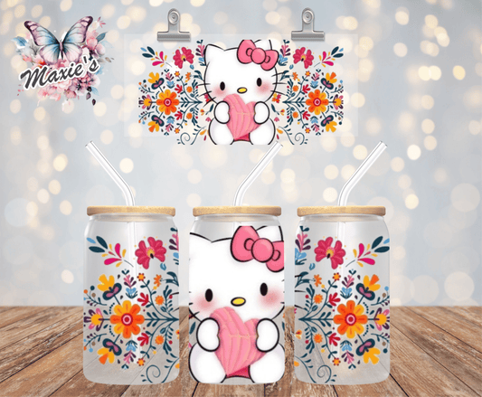 Floral Kitty with Concha Graphic 16oz. UVDTF Cup Wrap