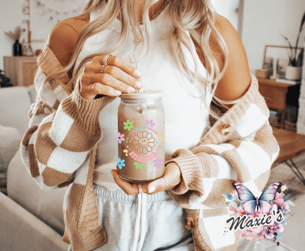 Smiley Floral Mama Graphic Design 16oz. UVDTF Cup Wrap