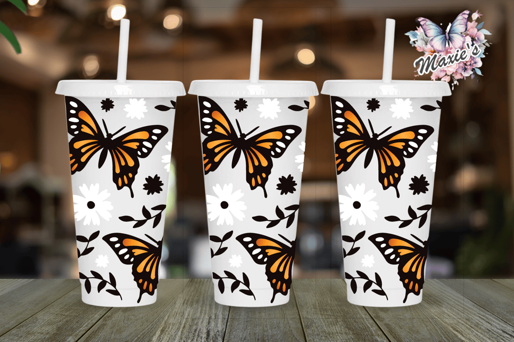 Mysterious Spring Butterflies & Daisy Graphic Design 24oz. UVDTF Tumblr Wrap (NO Hole)