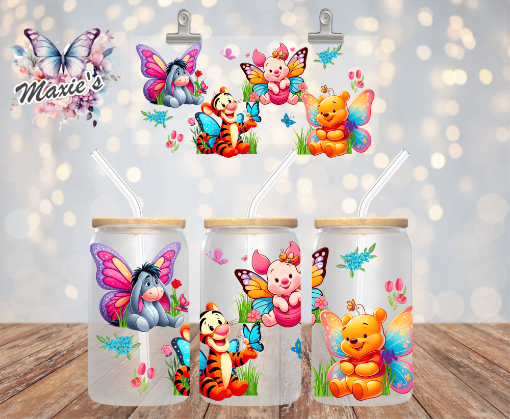 Butterfly Party with Pooh 16oz. UVDTF Cup Wrap