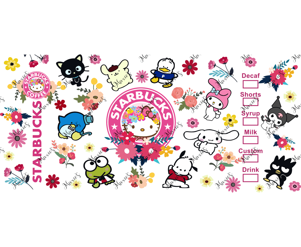 Kitty & Friends Starbbie Graphic Design 16oz. Sublimation Cup Wrap Print