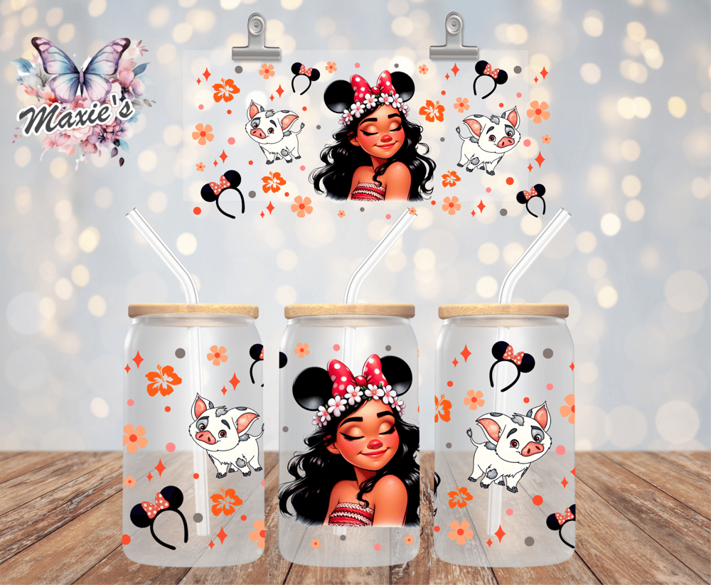 Princess Moana & Mouse Ear Graphic Design 16oz. UVDTF Cup Wrap