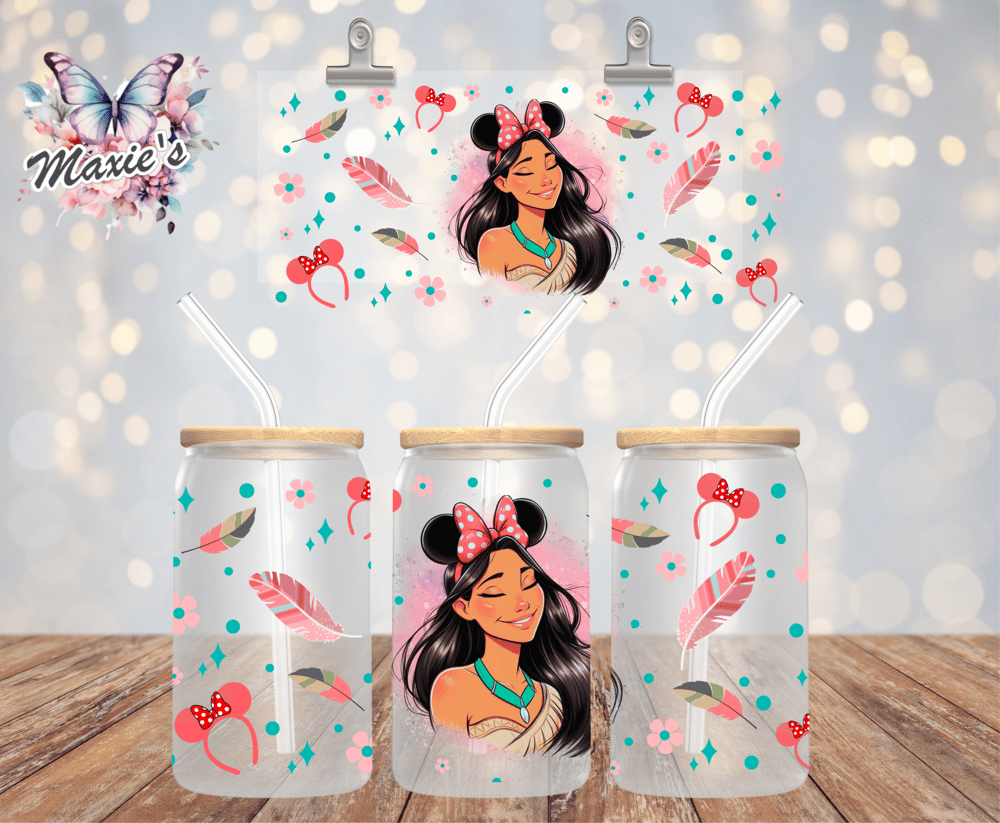 Princess Pocahontas & Mouse Ears Design 16oz. Sublimation Cup Wrap Print