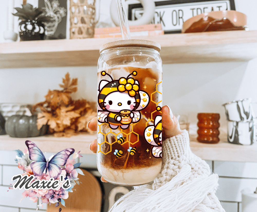 Honey Bee Kitty Graphic Design 16oz. UVDTF Cup Wrap