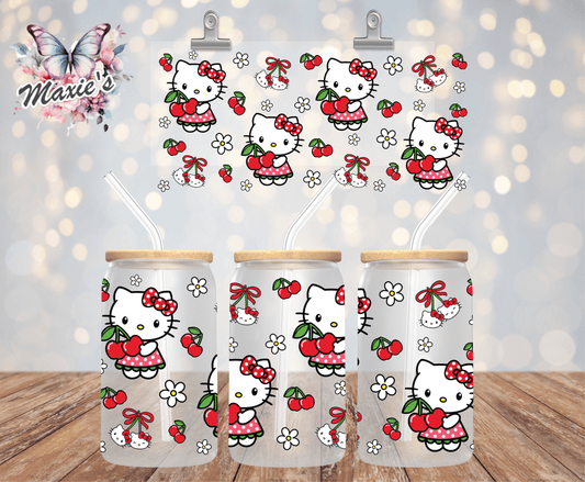 ✨️ Double  - Sided ✨️  Cherry 🍒  Kitty Graphic Design 16oz. UVDTF Cup Wrap