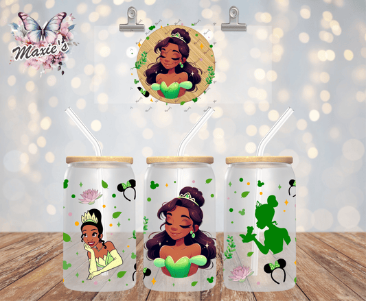 ( NO HOLE )Princess Tiana & Mouse Ear Graphic Design UVDTF Lid Decal