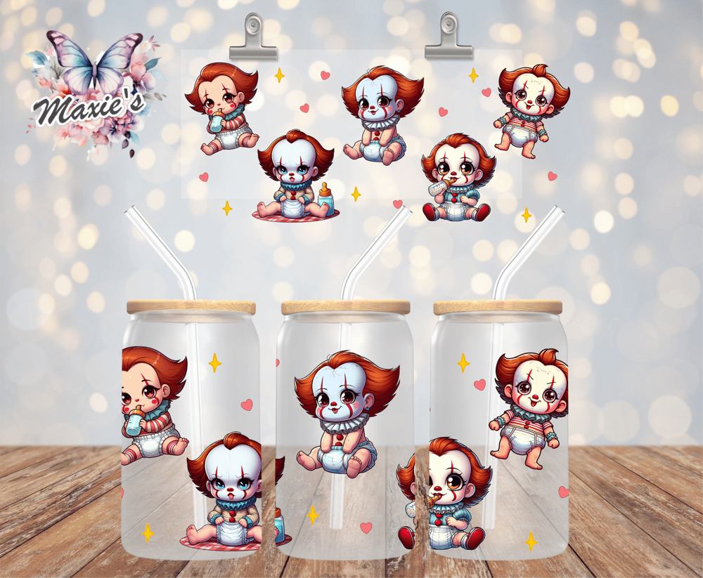 ✨️ Double-Sided✨️ Baby pennywise 🤡 Graphic Design 16oz. UVDTF Cup Wrap