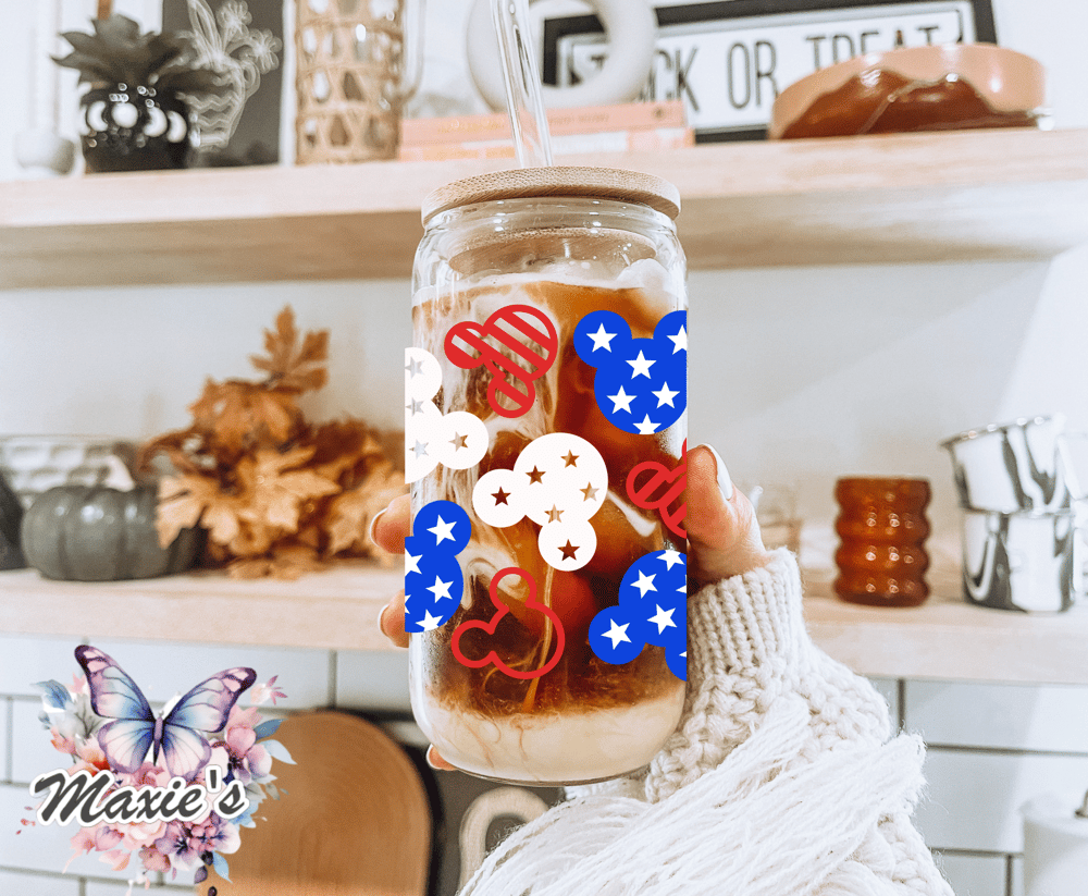 ✨️ Double  - Sided ✨️  Red, White & Blue Theme Mouse Graphic Design 16oz. UVDTF Cup Wrap