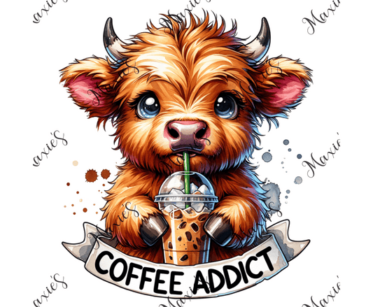 Coffee Addict Highlander Cow Graphic Design 16oz. Sublimation Cup Decal Print