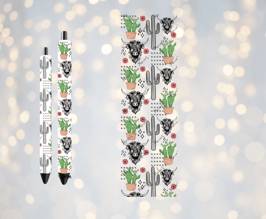 Highlander Cow & Cactus 🌵 Theme UVDTF Pen Wrap  / Bookmark Decal