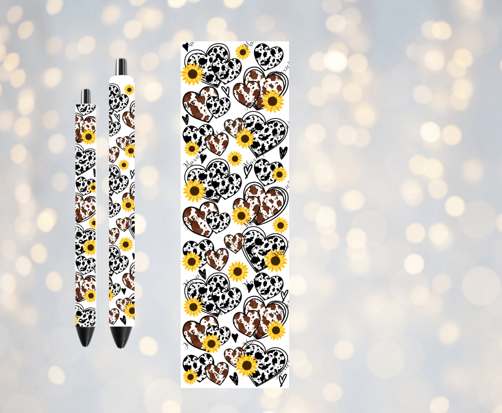 Cow Print Hearts & Sunflowers 🌻 Theme UVDTF Pen Wrap/Bookmark Decal