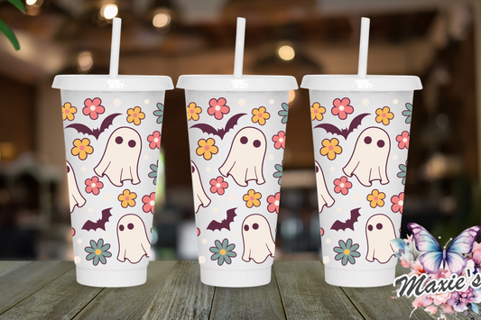 (NO Hole) Floral Ghosts 👻 Theme 24oz. UVDTF Tumblr Wrap