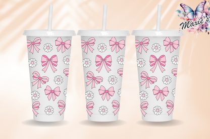 (NO Hole) Pink Coquettes & Daisy's Graphic Design 24oz. UVDTF Tumblr Wrap