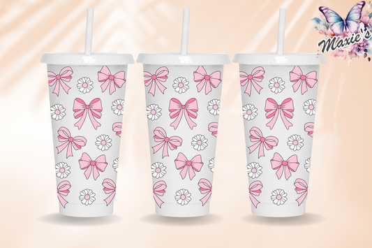 (NO Hole) Pink Coquettes & Daisy's Graphic Design 24oz. UVDTF Tumblr Wrap