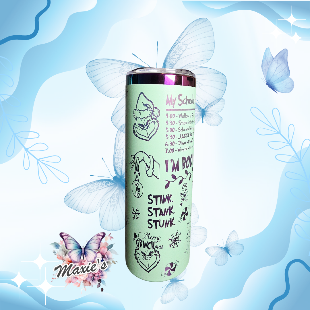 Feeling Extra Grinchy Today Graphic Design 20oz. Laser Engraved Skinny Tumbler