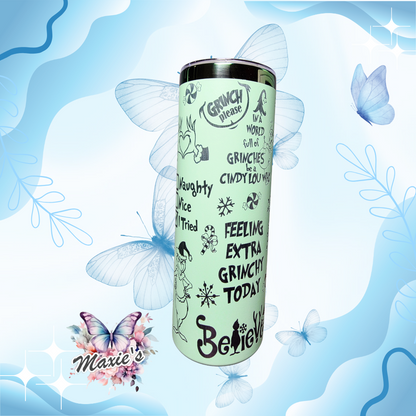 Feeling Extra Grinchy Today Graphic Design 20oz. Laser Engraved Skinny Tumbler