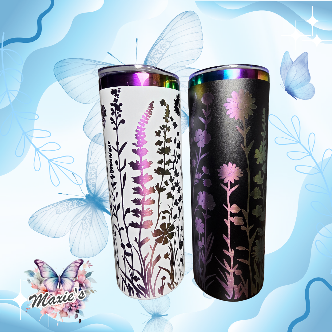Floral Graphic Design 20oz. Laser Engraved Skinny Tumbler