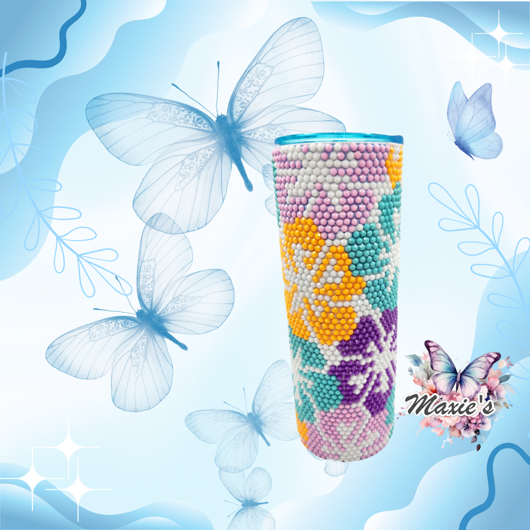 Hibiscus 🌺 Flowers Rhinestones Blinged 20oz. Stainless Steel Skinny Tumbler