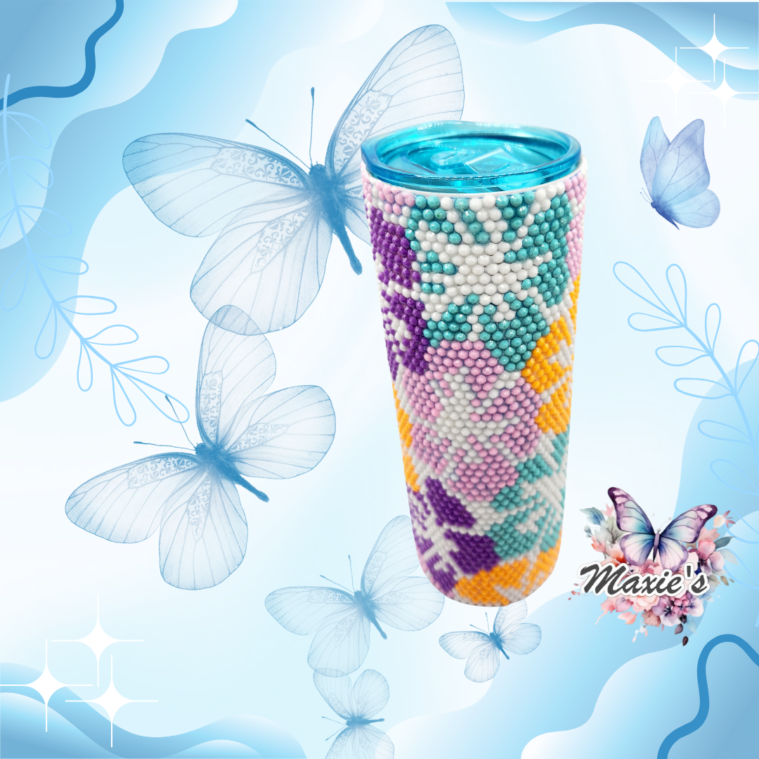 Hibiscus 🌺 Flowers Rhinestones Blinged 20oz. Stainless Steel Skinny Tumbler