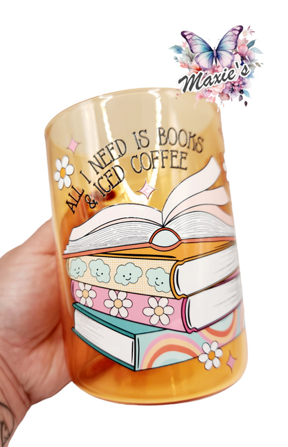 All I Need is Book & Iced Coffee 17oz. Glass Mug