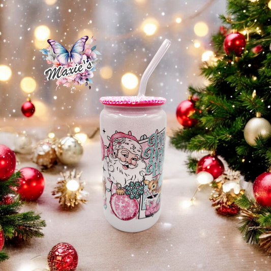 Holiday Merry Santa 🎅 16oz. Glass Libbey Cup