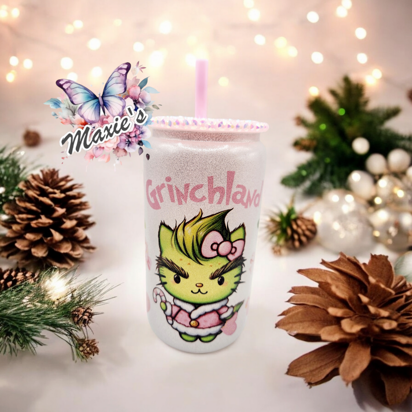 Pink Baby Grinchland 16oz. Glass Libbey Cup